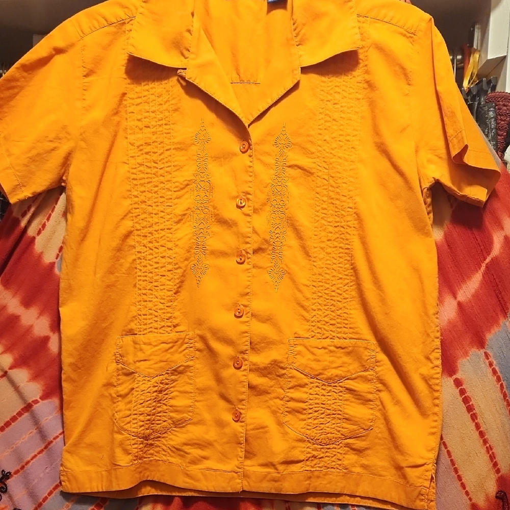 Pintucked And Embroidered Rusty Orange Shirt